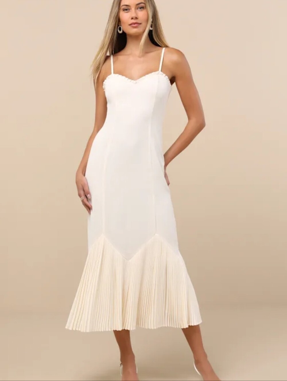Channa Ivory Pleated Hem Midi Wedding Dress